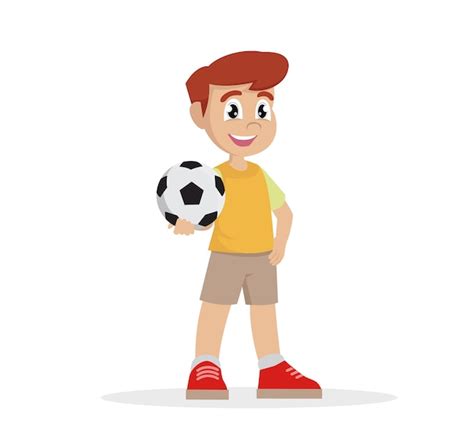 Premium Vector Cartoon Character Boy Holds The Ball In His Hand
