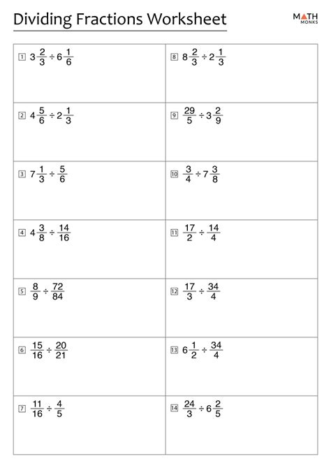 Dividing Fractions Worksheets 6th Grade