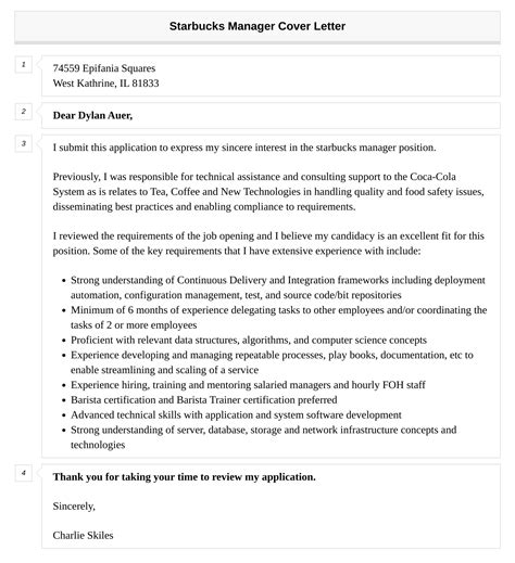 Starbucks Manager Cover Letter | Velvet Jobs