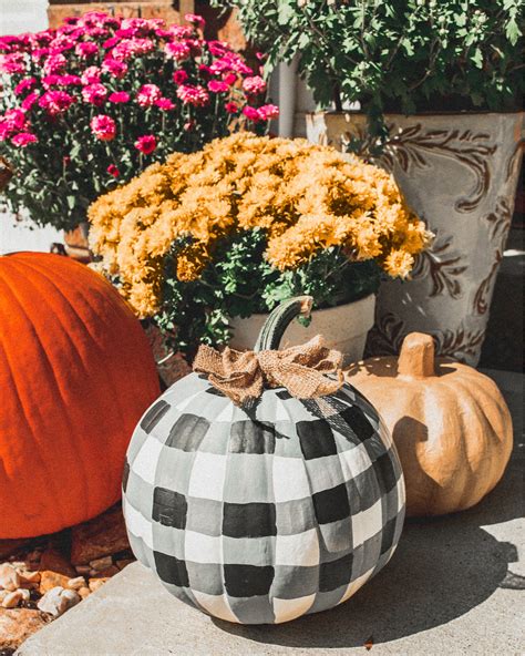 Front Porch For Fall Painted Plaid Pumpkin And Diy Fall Plank Sign