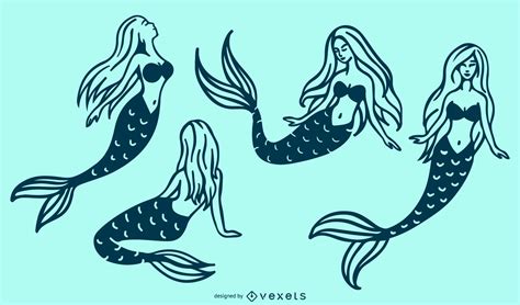 Mermaid Doodle Illustration Collection Vector Download