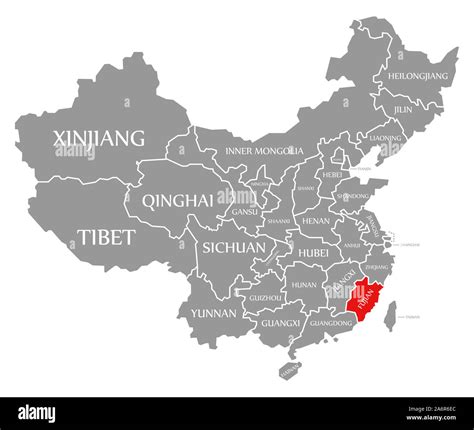 Fujian Red Highlighted In Map Of China Stock Photo Alamy