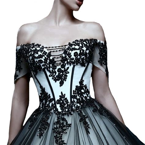 Kivary White And Black Tulle Gothic Lace Prom Dresses Wedding Gowns