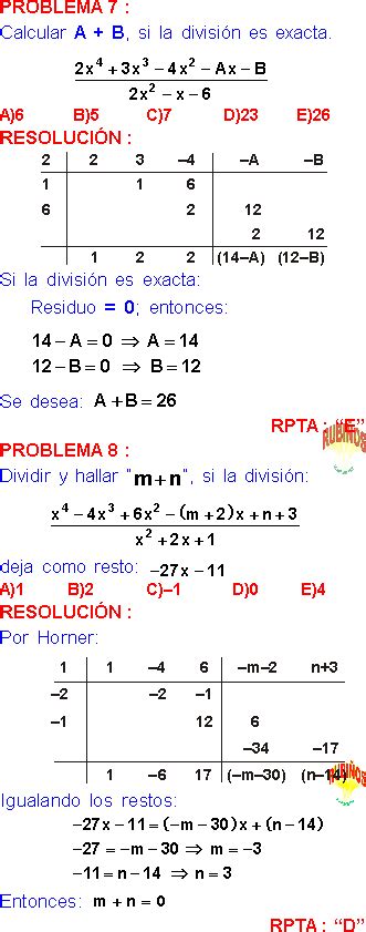 DivisiÓn Algebraica De Polinomios Ejemplos Y Ejercicios Resueltos De