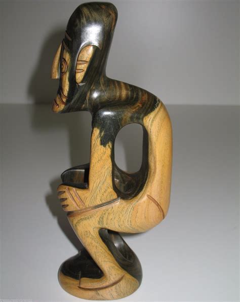 Indonesian Figure Tribal Squatting Man Figurine Sculpture Wood Carving