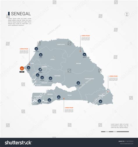 senegal map borders cities capital dakar vector có sẵn miễn phí bản quyền 1116157013