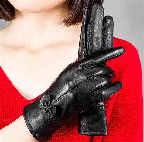 women s winter genuine leather gloves lady s thicken warm fleece lining natural leather glove