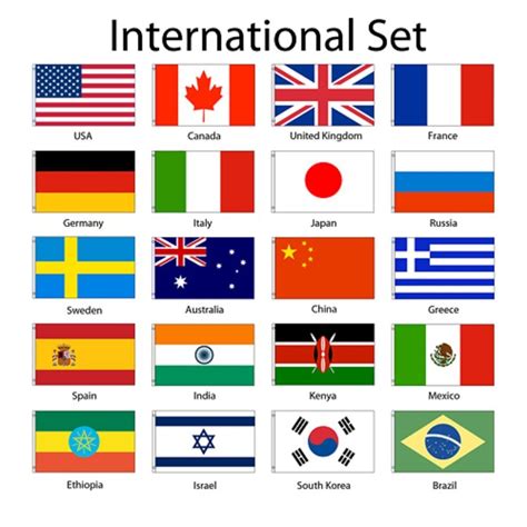 International 3x5 Flagge Set Mit 20 Land Länder Polyester Flaggen Ösen