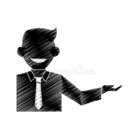 Hand Drawing Business Man Presenting Design Stock Vector Illustration