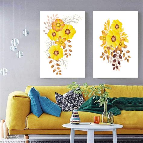Set Of 2 Prints Yellow Wall Art Yellow Flowers Print Set Of Etsy