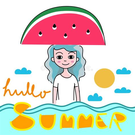 Summer Girl On The Beach Cartoon Vector Stock Vector Illustration Of