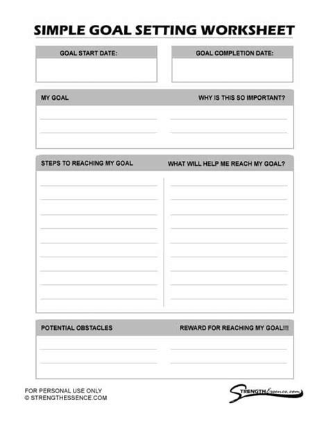 Printable Goal Setting Worksheet