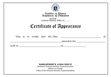 Deped Cert Of Recognition Template Certificate Of Appearance My XXX