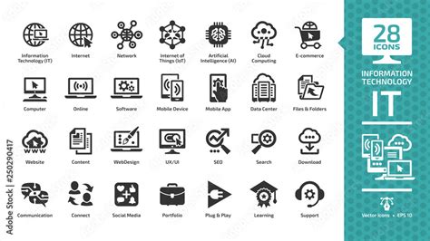 Information Technology Glyph Icon Set With It Network System Global