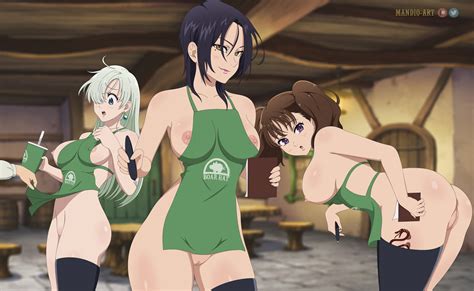 Rule 34 3girls Apron Apron Only Diane Nanatsu No Taizai Elizabeth Liones Female Female Focus