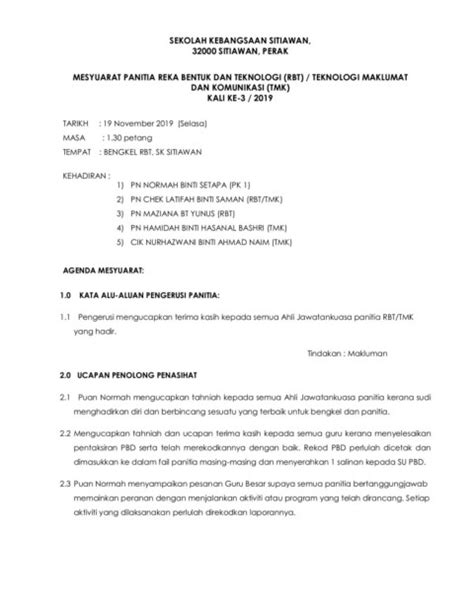 Di sini dikongsikan apakah itu minit mesyuarat dan cara membuat catatan yang betul bagi memudahkan urusan syarikat. Minit Mesyuarat Panitia Rbt Kali Kedua 2020