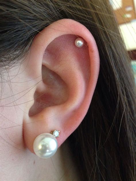 Pearl Stud Cartilage Piercing Second Hole Diamond Pretty Ear