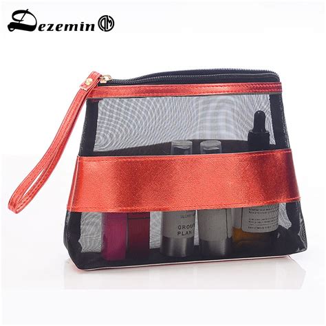 Dezemin Mesh See Through Bags With Zipper Cosmetic Pouch Toiletry Bag