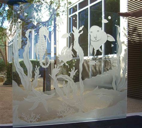 Glass Partitions With Custom Etching Ocean Theme Sans Soucie Art Glass