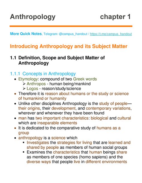 Anthropology Chap 1 Note Anthropology Chapter 1 More Quick Notes