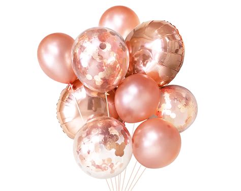 Featuring a pearl finish, these rose gold latex balloons add a touch of elegance to any party room. Rose Gold Balloon Bundle | Rose gold balloons, Gold ...