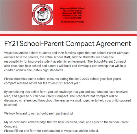 School Parent Compact Agreement Form Waycross Middle School