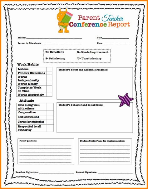 Parent Teacher Conference Forms Inspirational Parent Teacher Conference