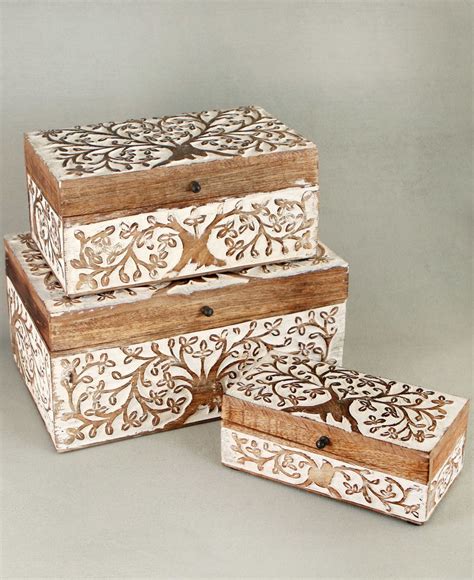 Tree Of Life Embossed Stacking Boxes Handmade Box Antique