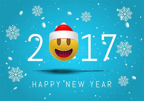 Happy New Year 2017 With Cute Smiling Emoji Face With A Santa Claus Hat 3d Smiley Emoticon