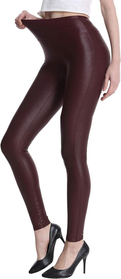 Susclude Womens High Waist Pleather Pants Tights Sexy Slim Fit Tummy