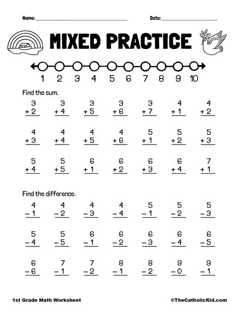Practice Addition And Subtraction 1st Grade Math Worksheet Catholic