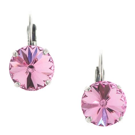 Ypmco 12mm Rose Pink Rivoli Swarovski Crystal Earrings