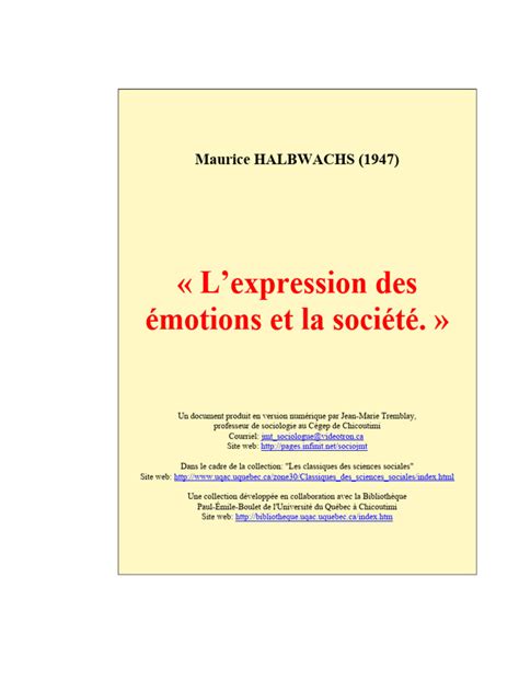 Halbwachs Maurice Lexpression Des Émotions Et La Société Pdf