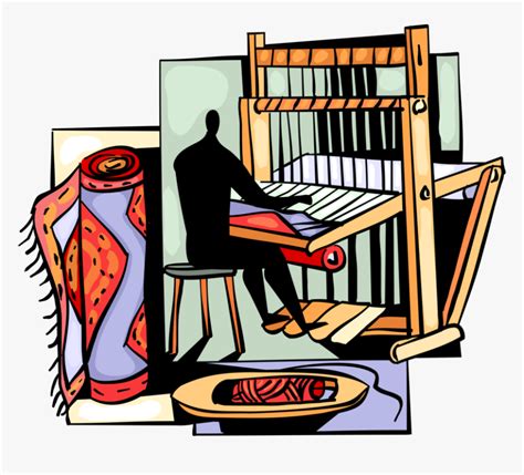 Vector Illustration Of Weaver Operates Weaving Loom Loom Clipart Hd