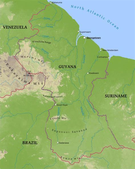 Map Of Guyana Showing The Low Coastal Plain Map Of Guyana Showing The