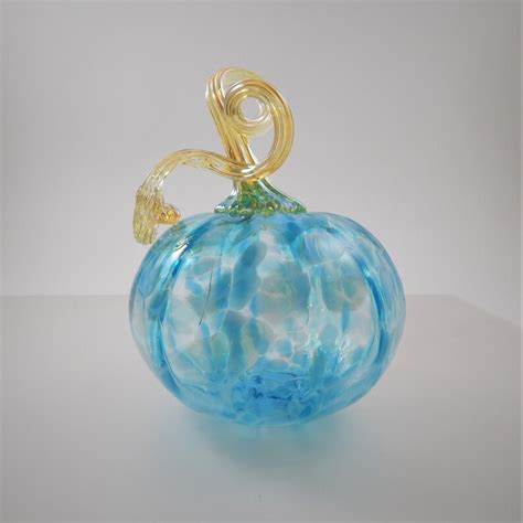 Nw Hand Blown Glass Pumpkins In Crystal Turquoise Etsy