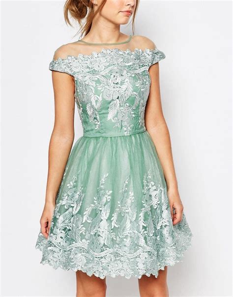 Chi Chi London Off Shoulder Mini Prom Dress With Embroidered Lace At