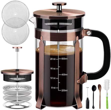We found a 7 to 1 ratio was ideal for the french press due to volume limitations. Best French Press Coffee Makers 2020 (Reviews & Buyer's Guide)