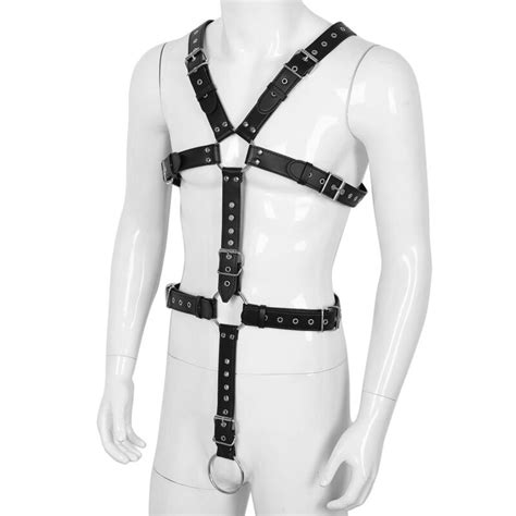 Herren Full Body Leder Harness Detachable Groin Strap O Ring Clubwear