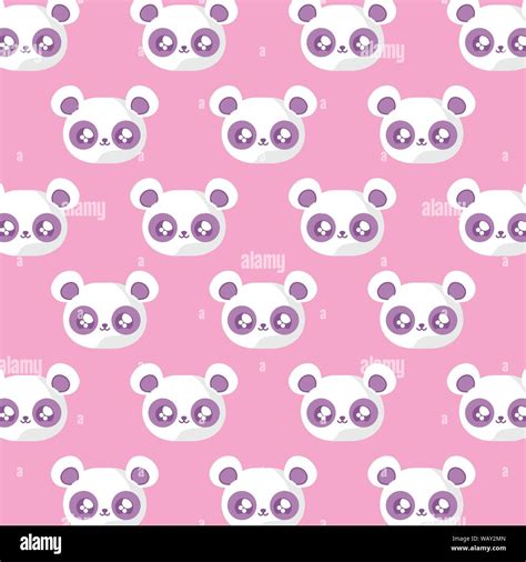 Pattern Of Heads Panda Bears Baby Animals Kawaii Style Vector