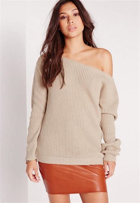 Off Shoulder Sweater Nude Missguided