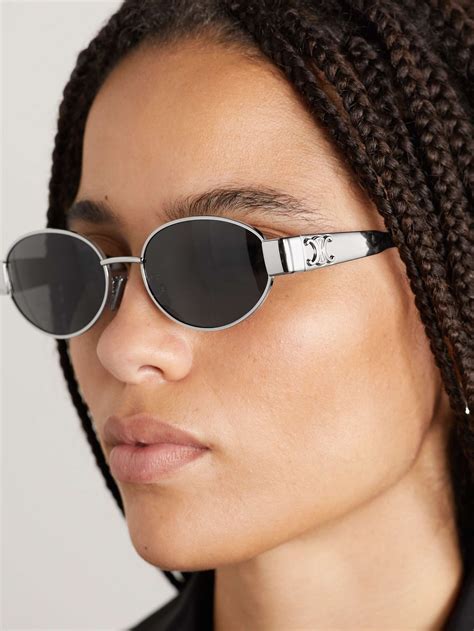 Celine Eyewear Oval Frame Silver Tone And Acetate Sunglasses Net A Porter