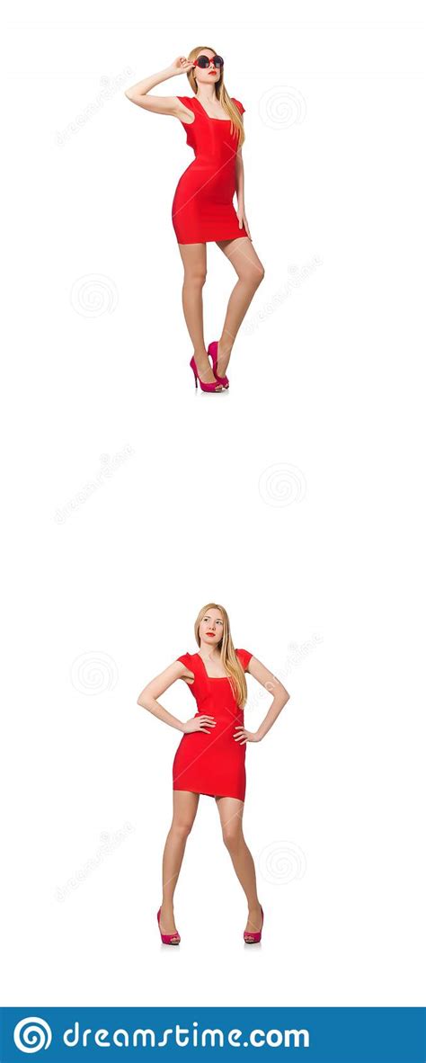 The Beautiful Woman In Red Dress Isolated On White Stock Image Image