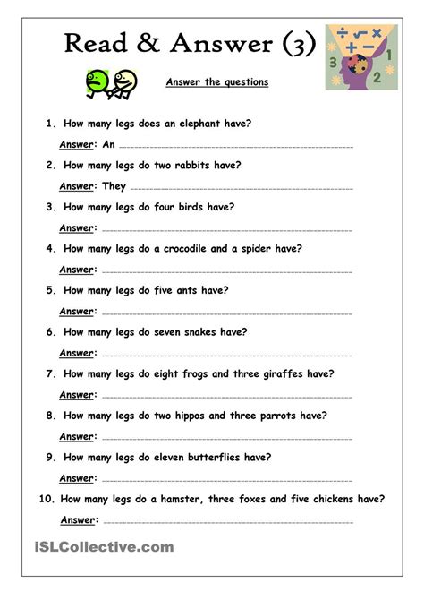 Reading And Answering Questions Worksheet