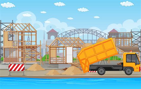 Cartoon Scene Of Building Construction Site 7142245 Vector Art At Vecteezy