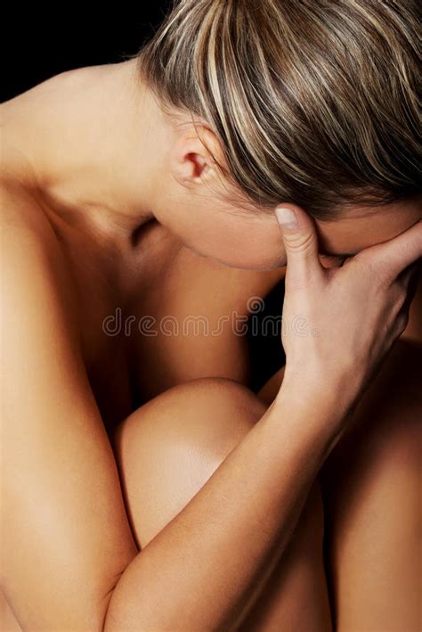 Depressed Nude Woman Sitting Touching Her Face Stock Image Image Of