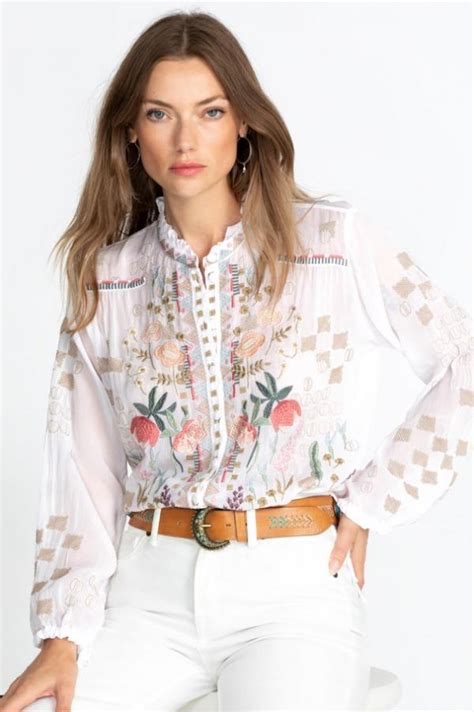 Johnny Was Blouses Womens Brielle Blouse White Claudia Orsetti