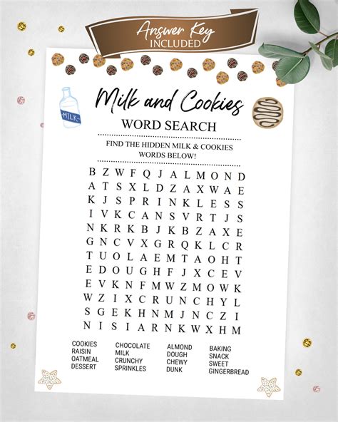 Milk And Cookies Word Search Birthday Party Game Milk And Cookies Theme