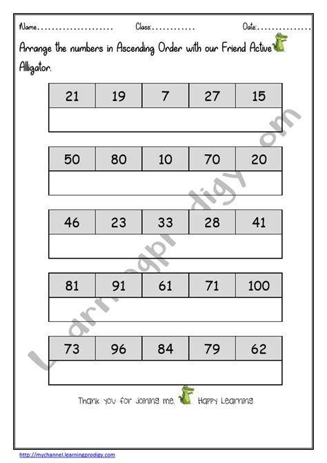 Math Worksheet For Grade 1arrange The Numbers In Ascending Order