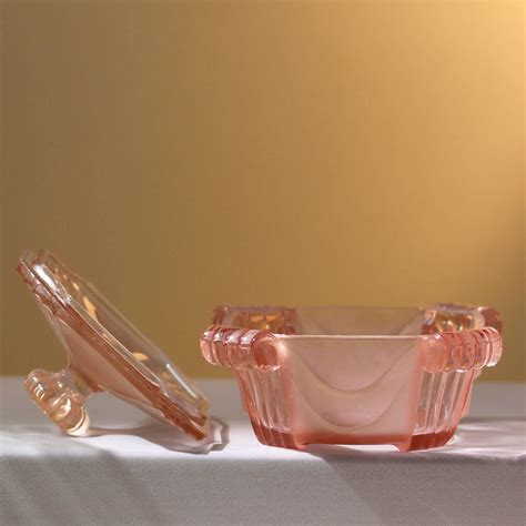 vintage glass art deco trinket pot frosted pink by allumee home